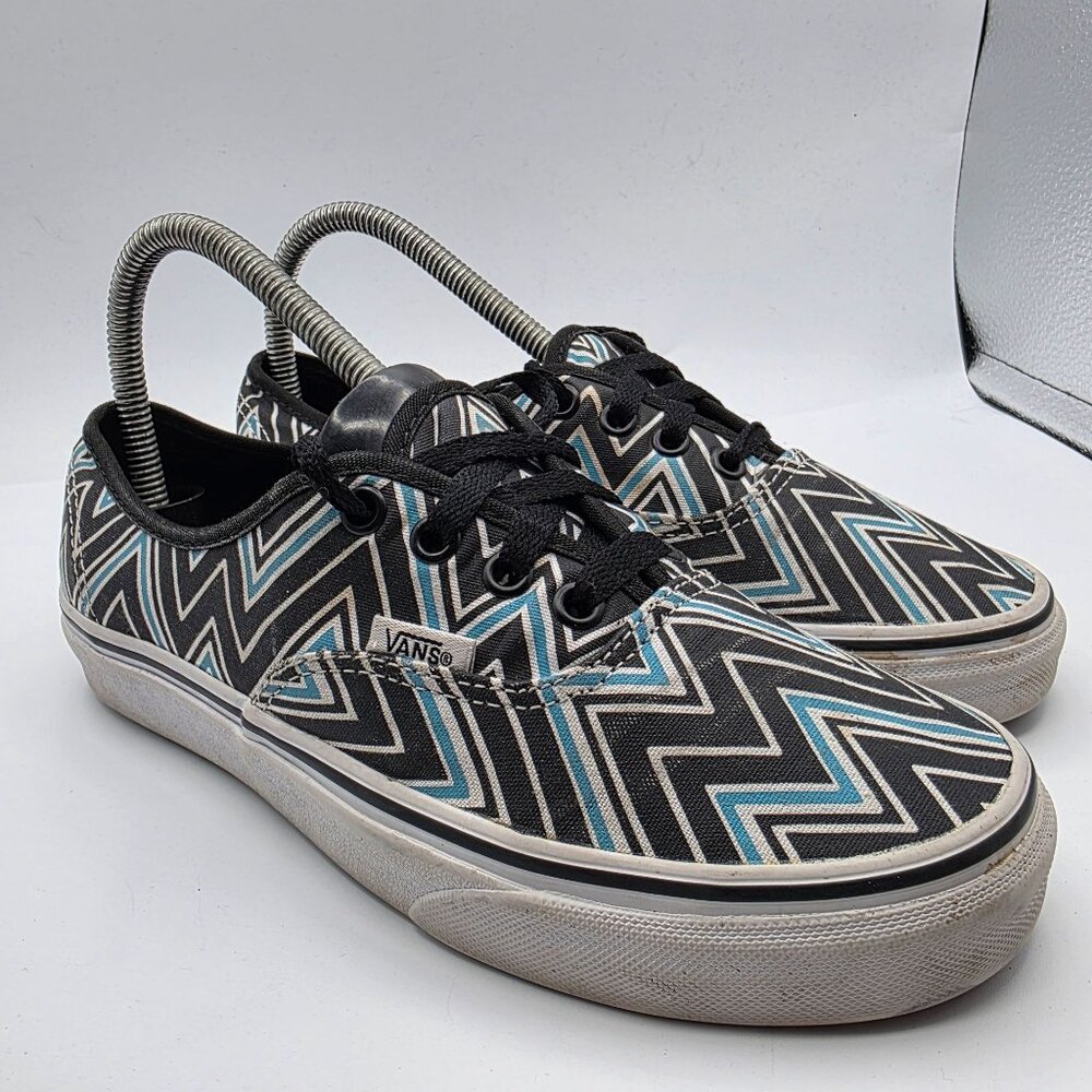 Vans Authentic Chevron Print Womens Size 7.5 Black White Low Top Sneakers Shoes